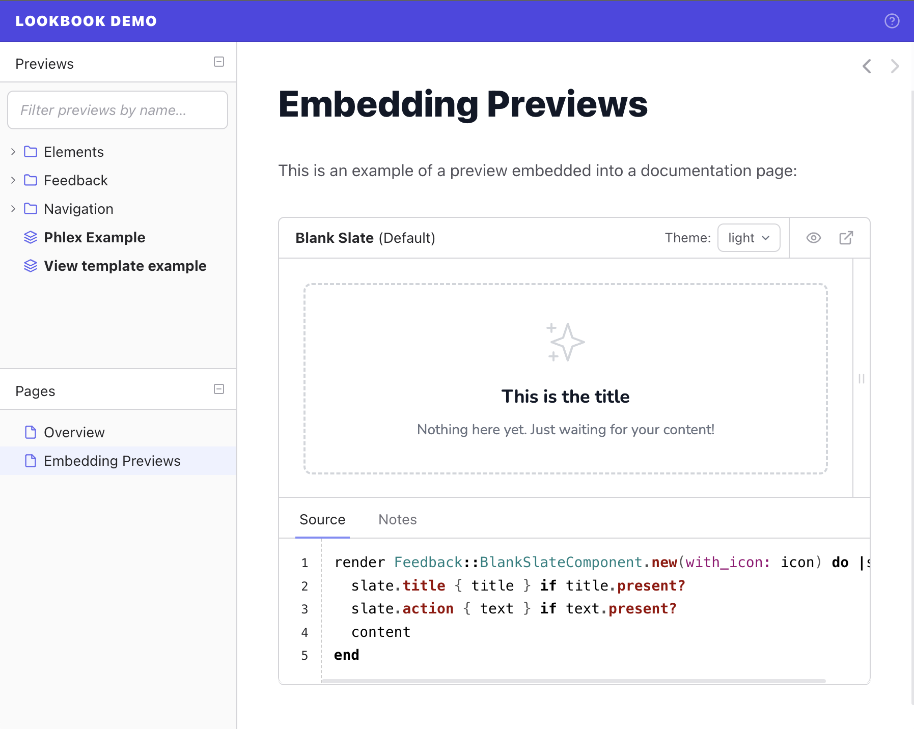 Preview embed with source and notes panels